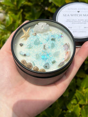 Ethically sourced gemstones on Sea Witch Mermaid Magick Candle