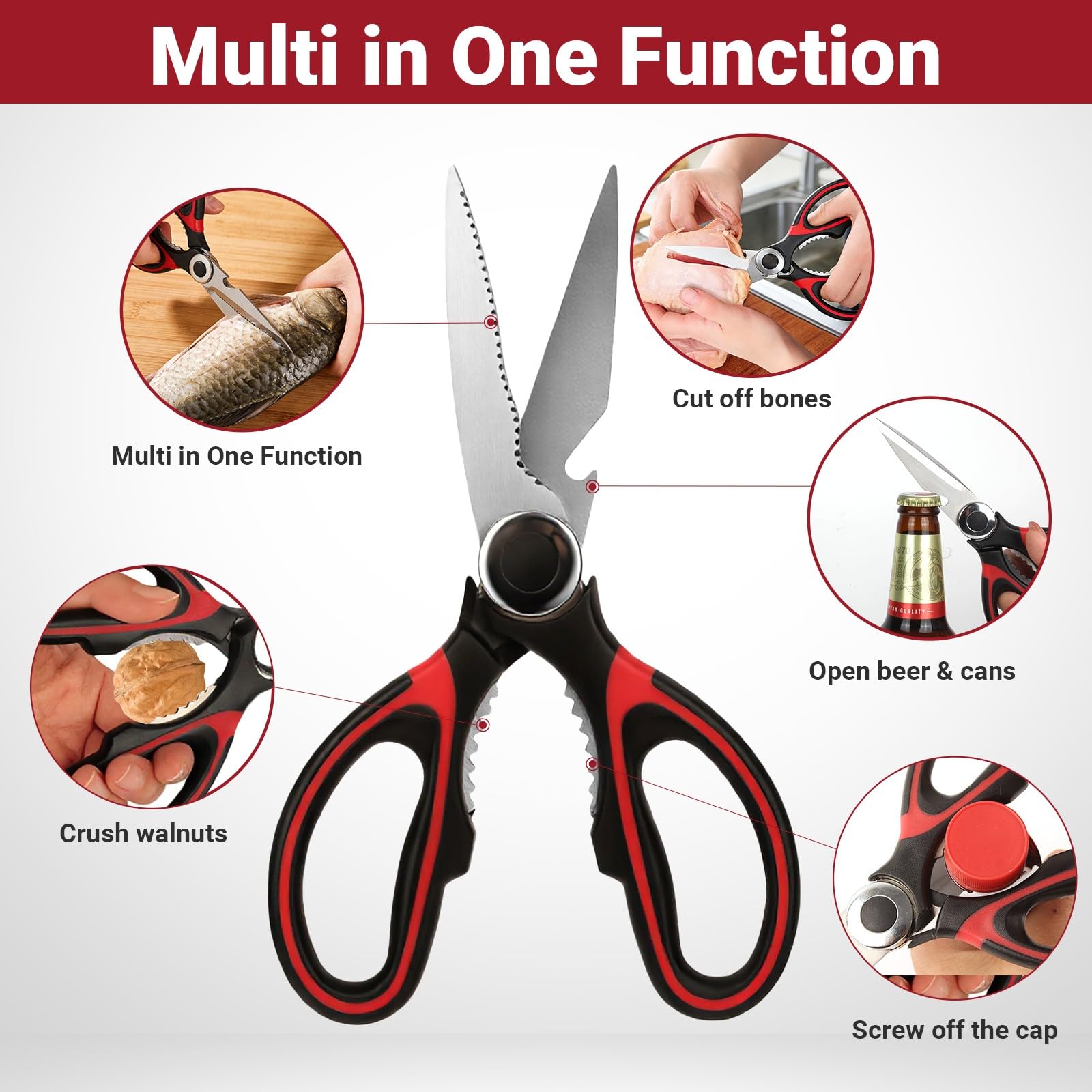 Ergonomic handle kitchen shears with protective cover