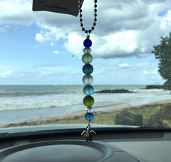 Seaglass turtle car ornament close up