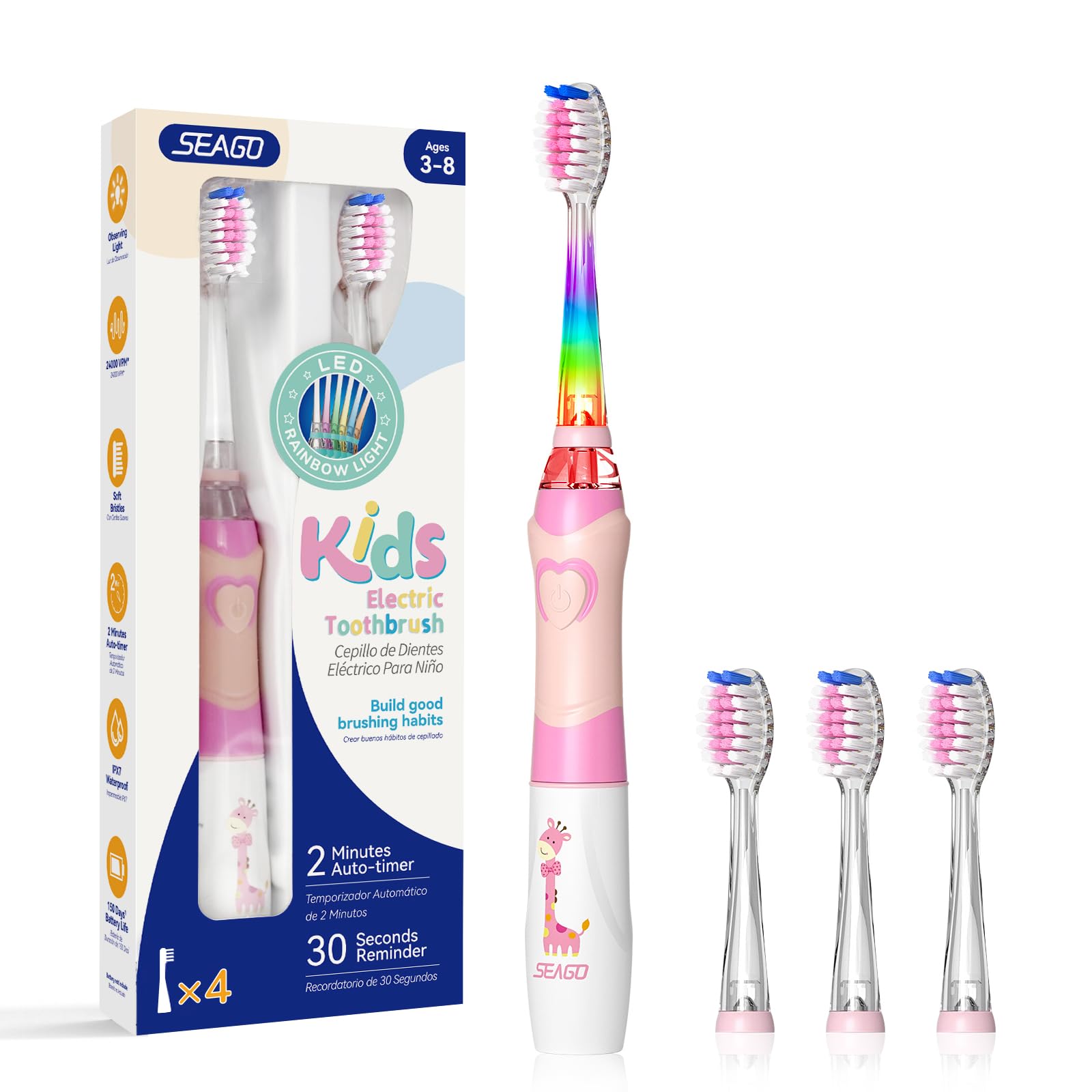 SEAGO Kids Electric Toothbrush handle with timer and LED light
