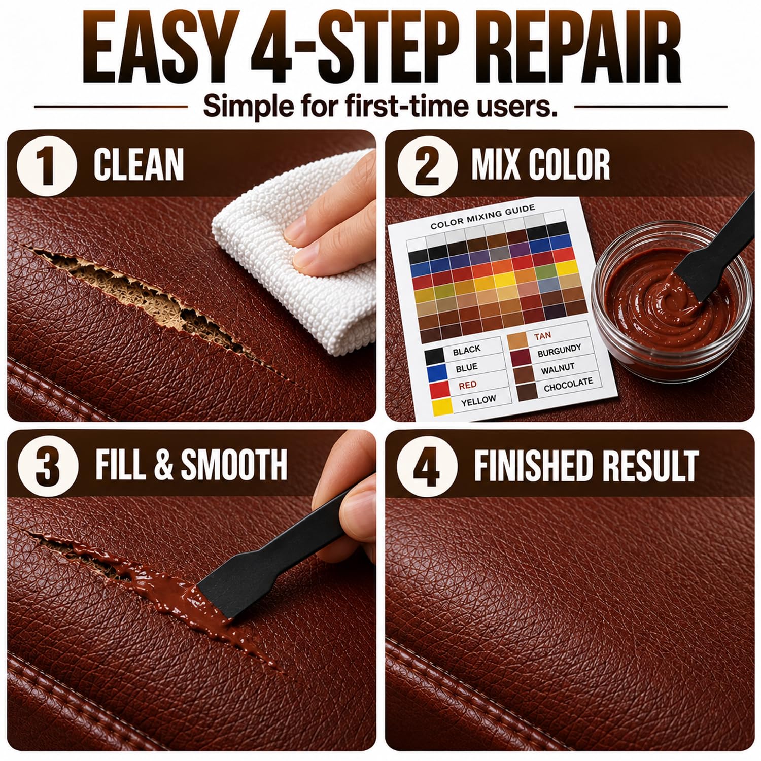 Durable flexible repair formula on PU upholstery