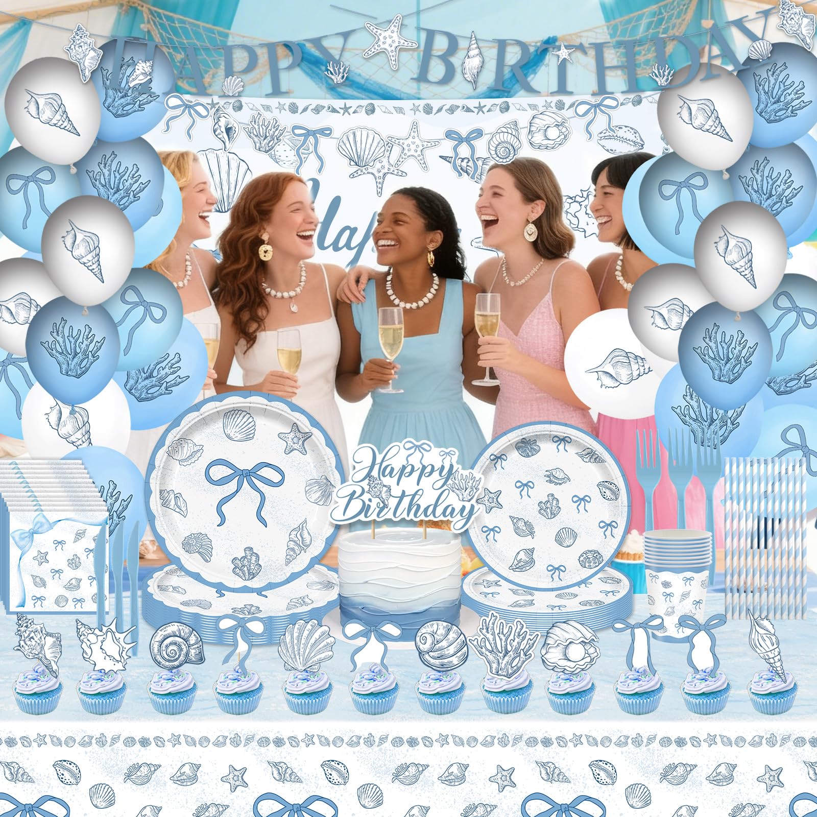 Seashell cake topper and seashell cupcake toppers included