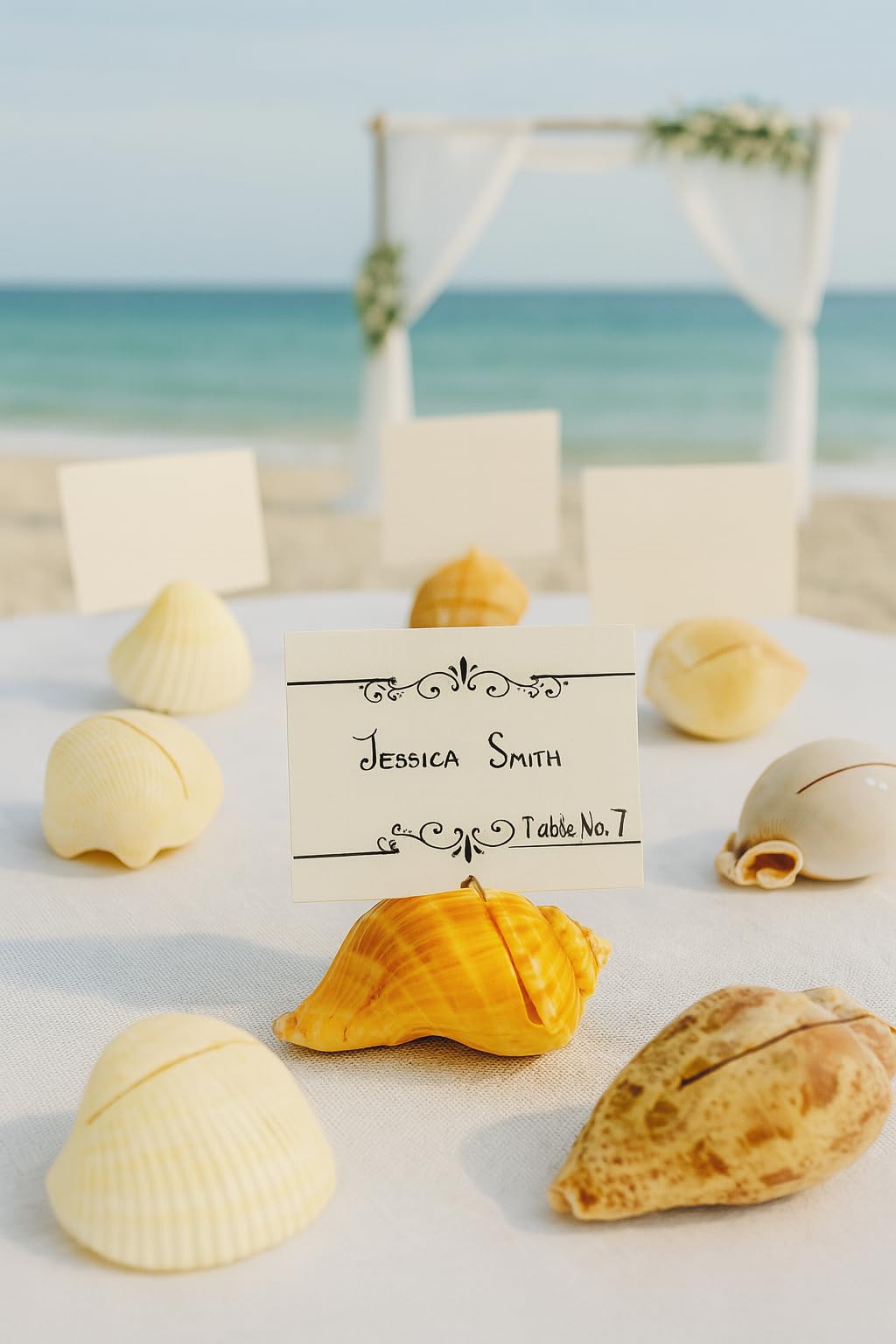 Seating cards holder made from real seashells and starfish