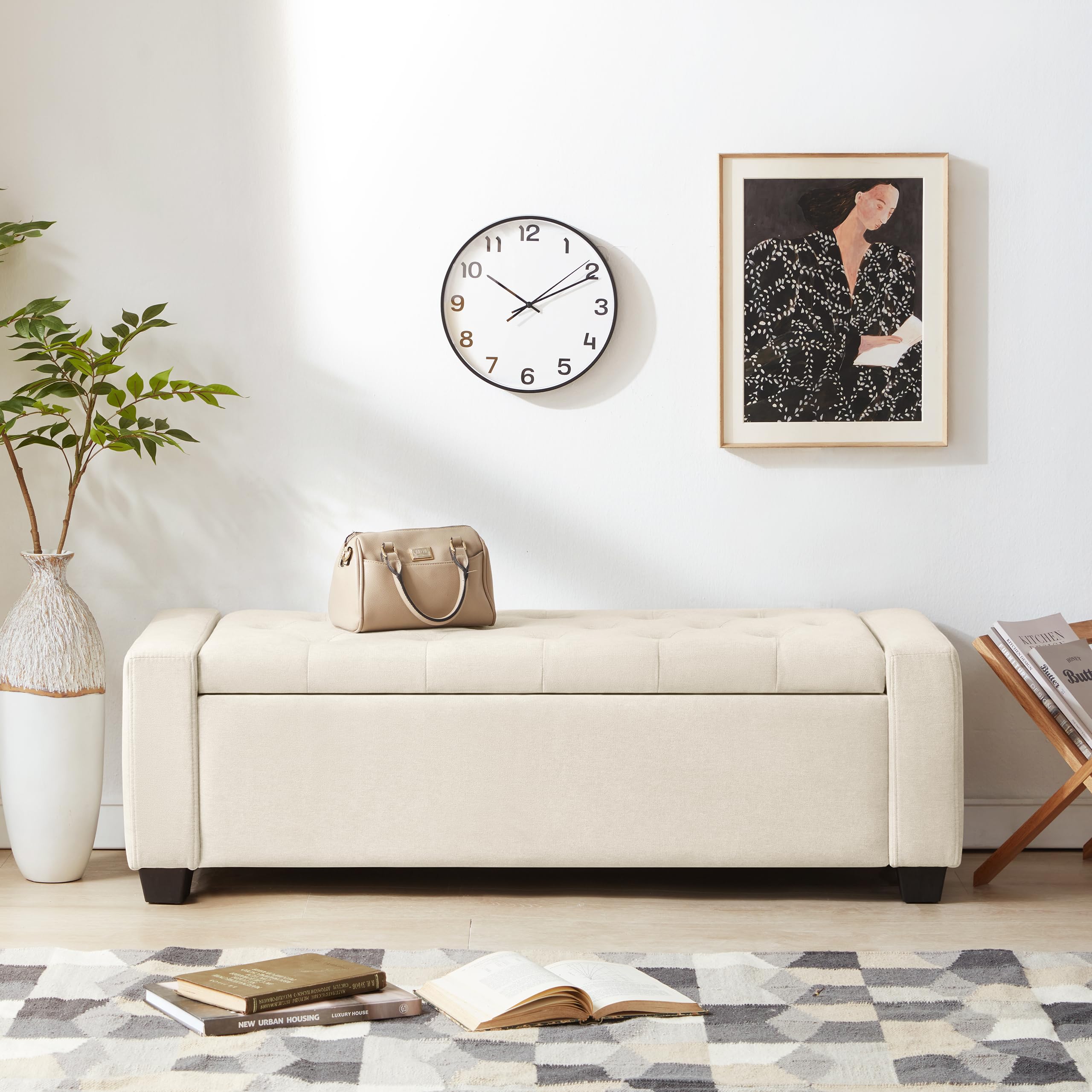 Storage ottoman supports up to 330 lbs beige