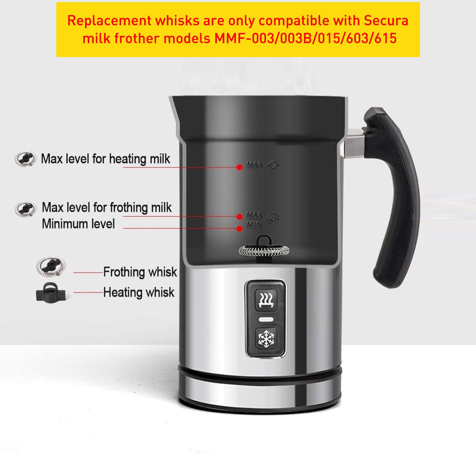 Dishwasher safe whisk set for Secura milk frother