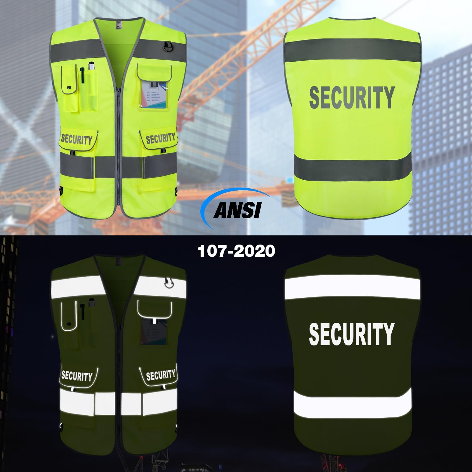 High visibility safety vest with reflective tape front and back