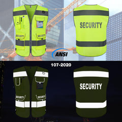 High visibility safety vest with reflective tape front and back