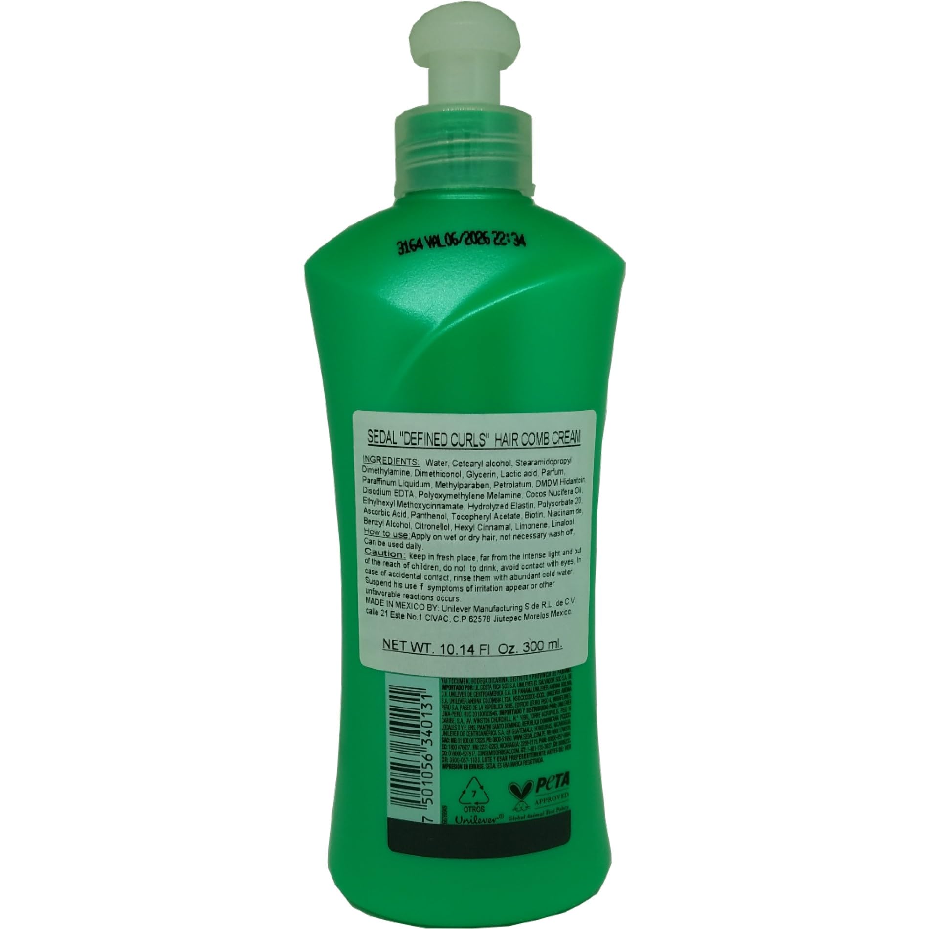 Coconut Oil Provitamin B5 Elastin ingredients on Sedal label