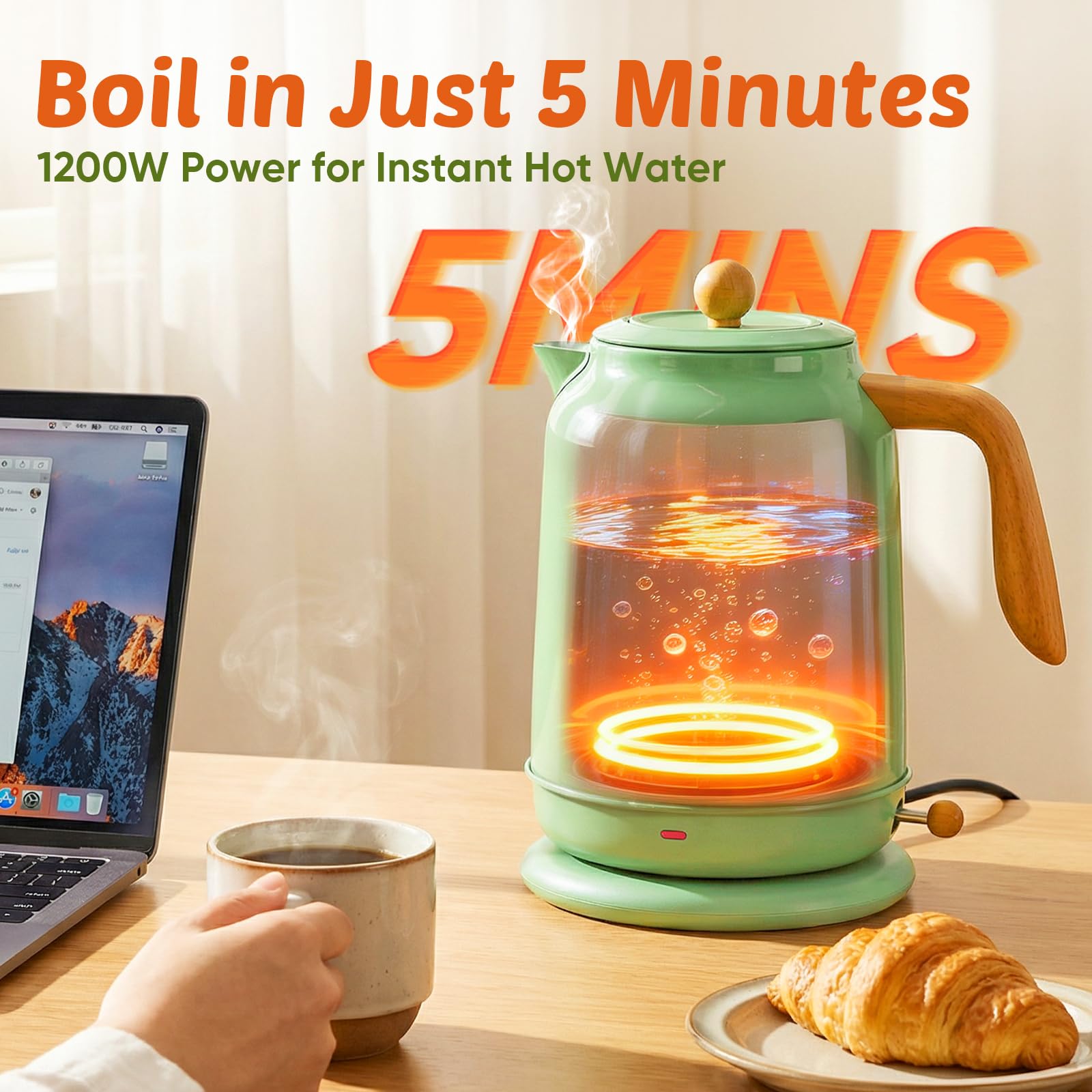 Seehot 1.7L electric kettle boiling water view