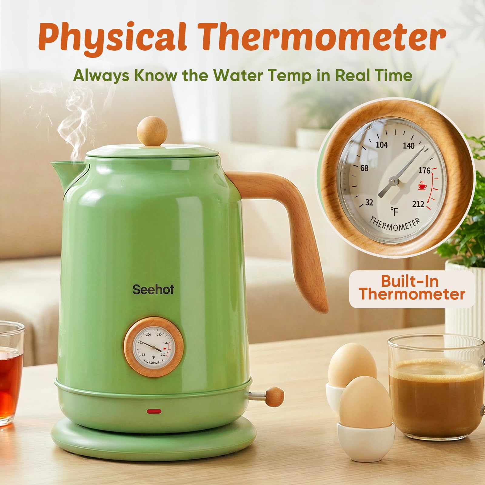Seehot electric kettle 1.7L thermometer front dial