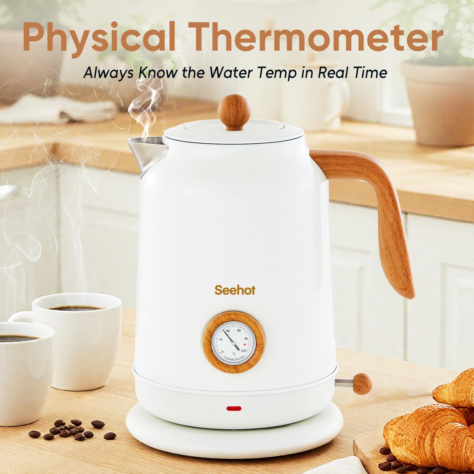 Seehot white 1.7L kettle with 304 stainless steel