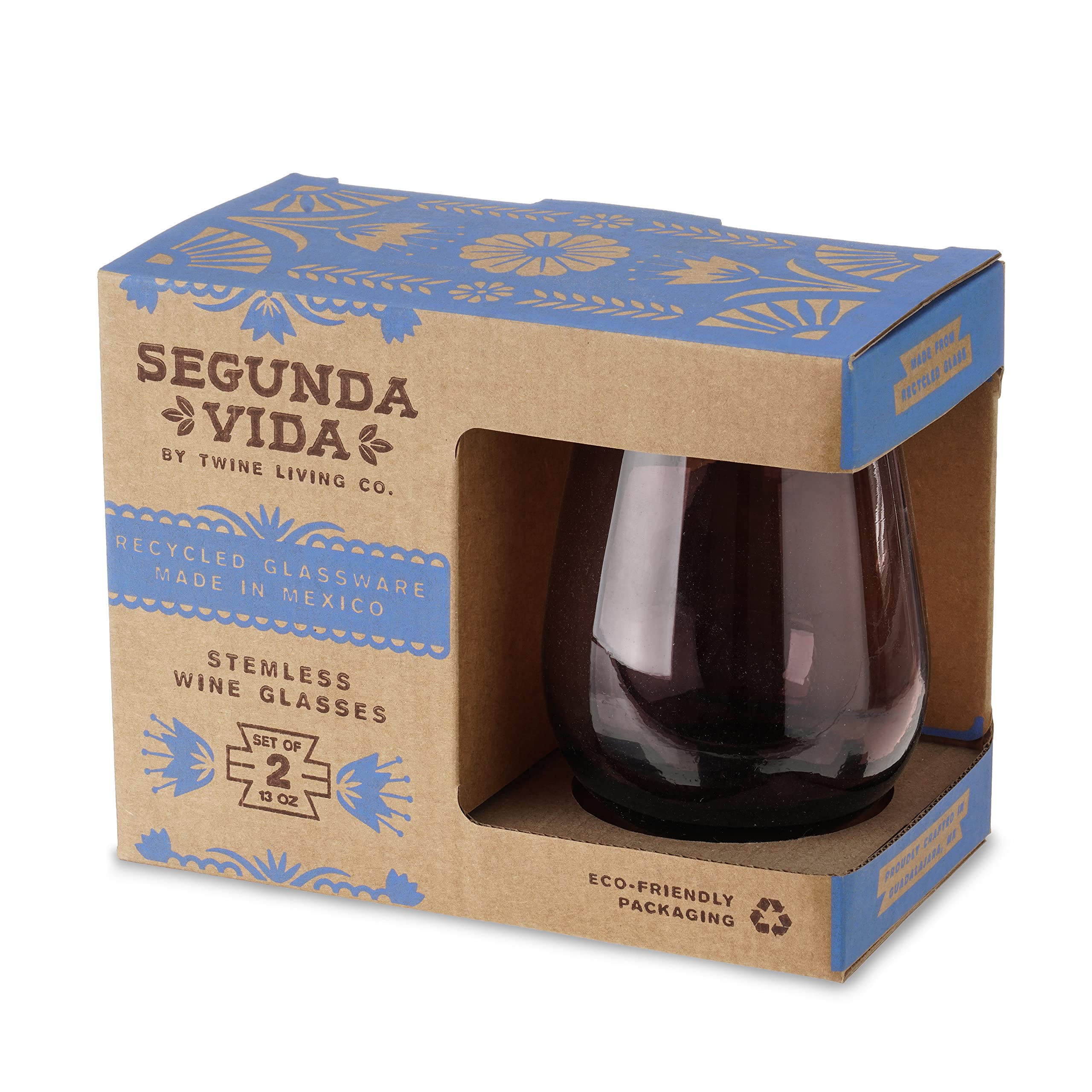 Segunda Vida Rosado 13 oz stemless wine glasses on table