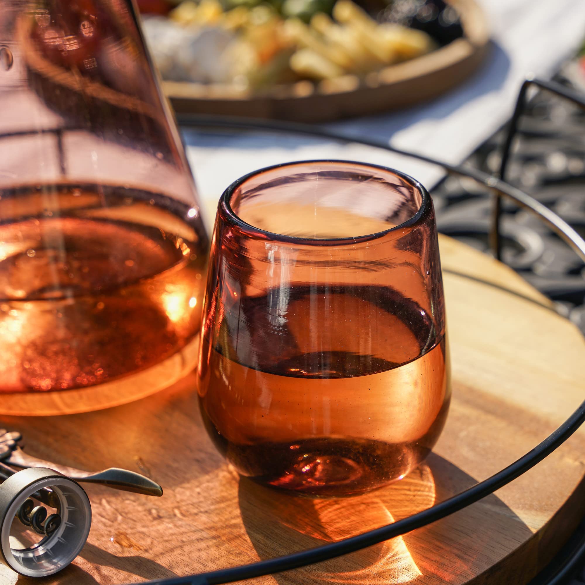 Thick-walled stemless wine glasses durable base Segunda Vida Rosado