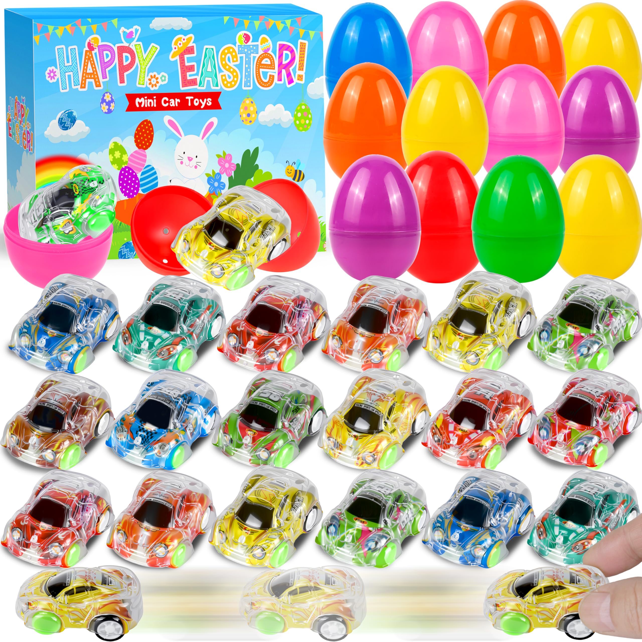 Seifar 24 pack Easter eggs with pull back cars