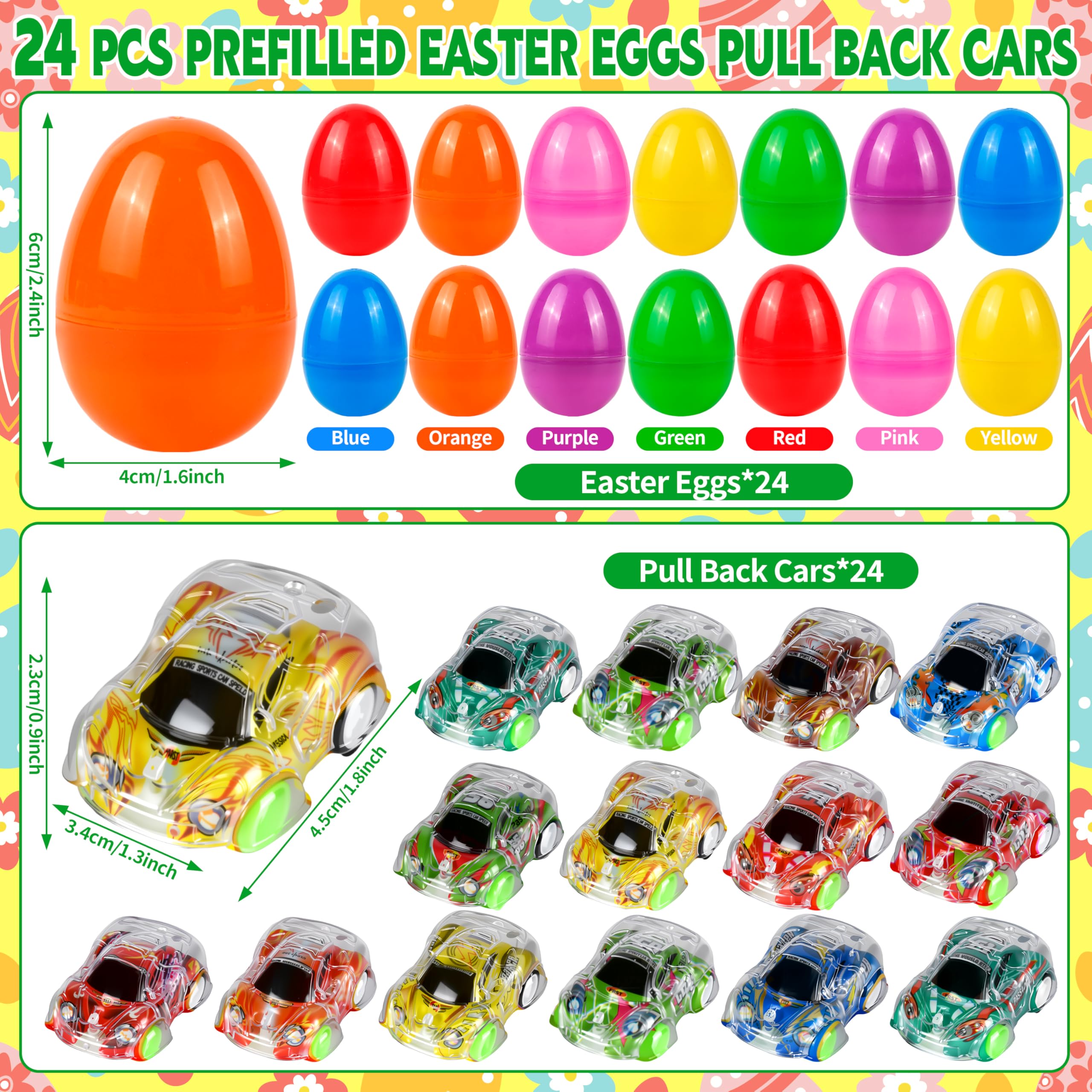 Prefilled Easter eggs containing mini pull-back cars