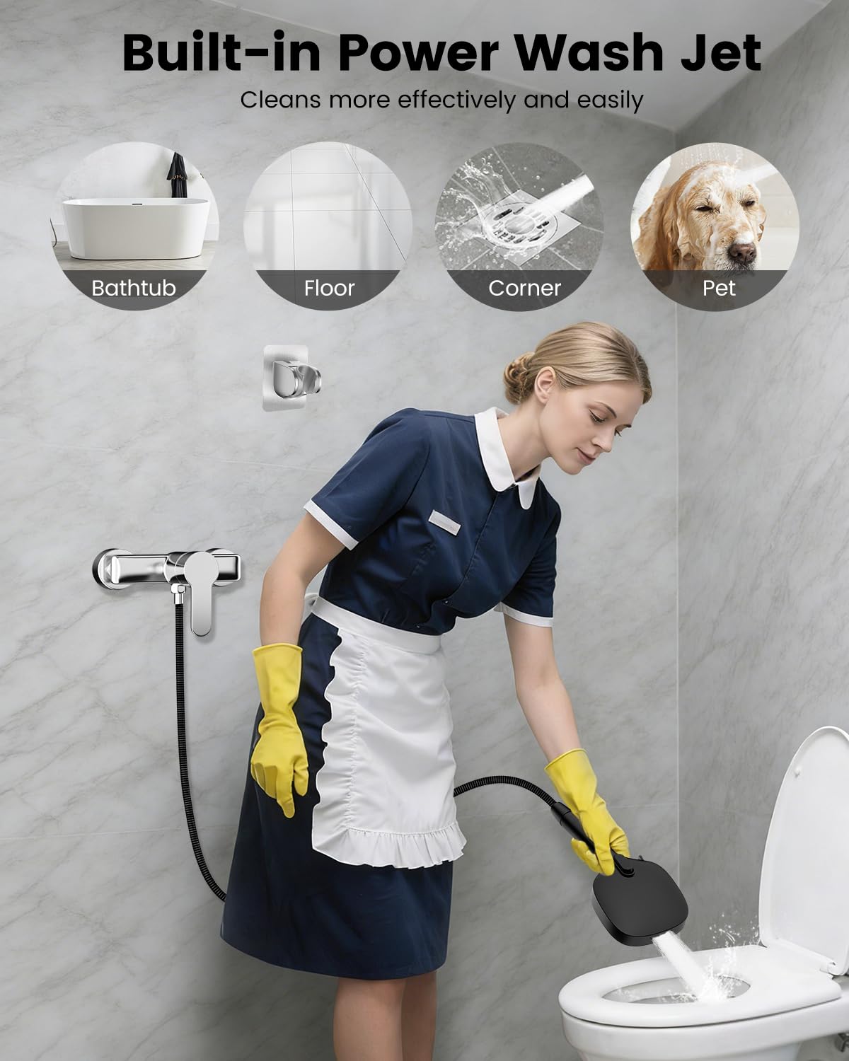 Durable ABS body with 4.92 ft stainless steel hose