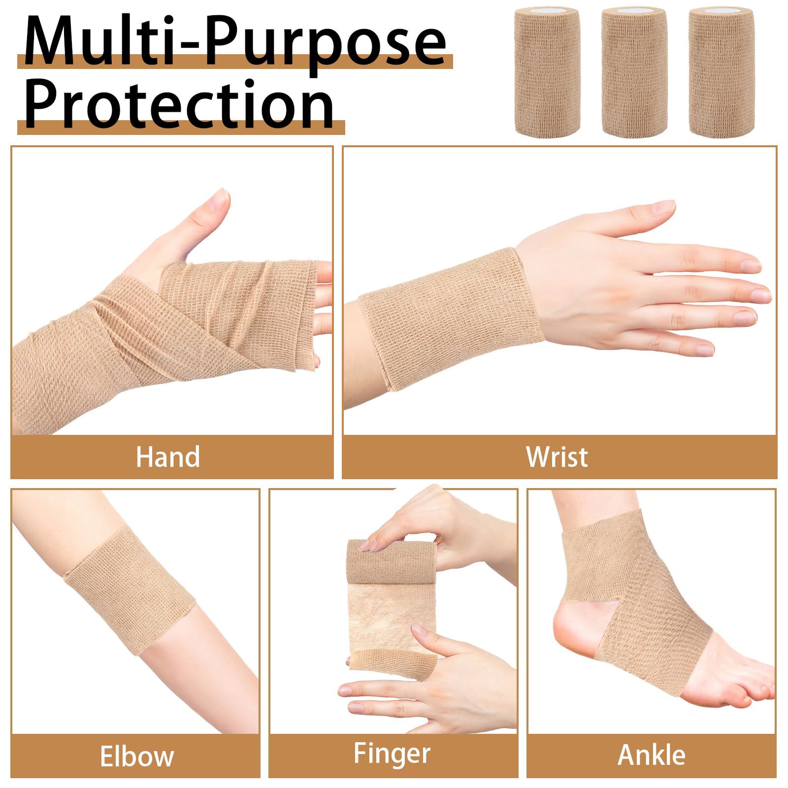 Self-cohesive bandage wrap without clips or pins