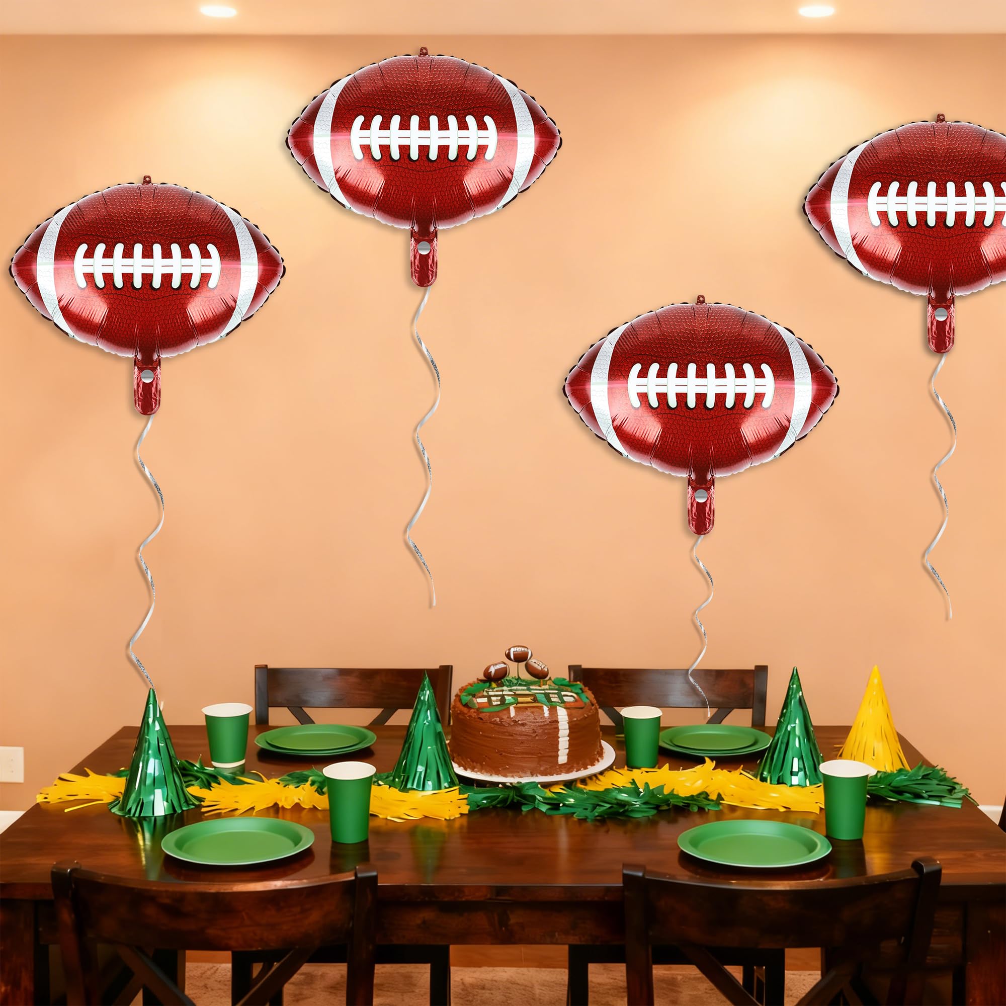 Football party decor suitable for centerpieces and backdrops