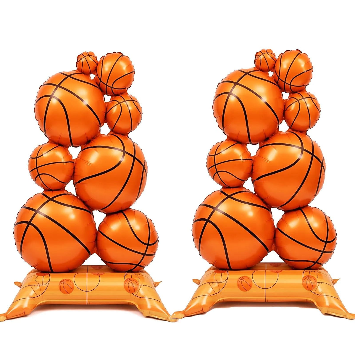 Two self standing basketball balloons with stable bases for party decor