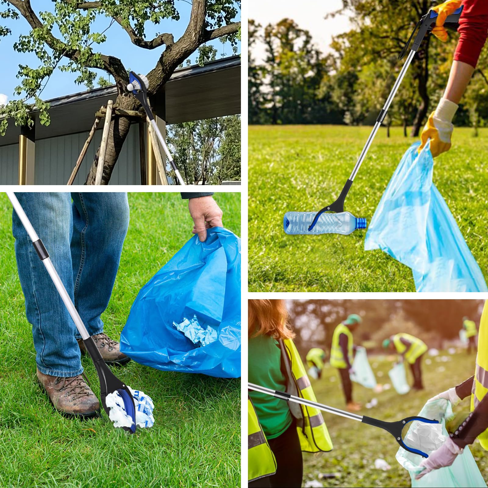 Trash picker tool with magnetic pickup for small metal items