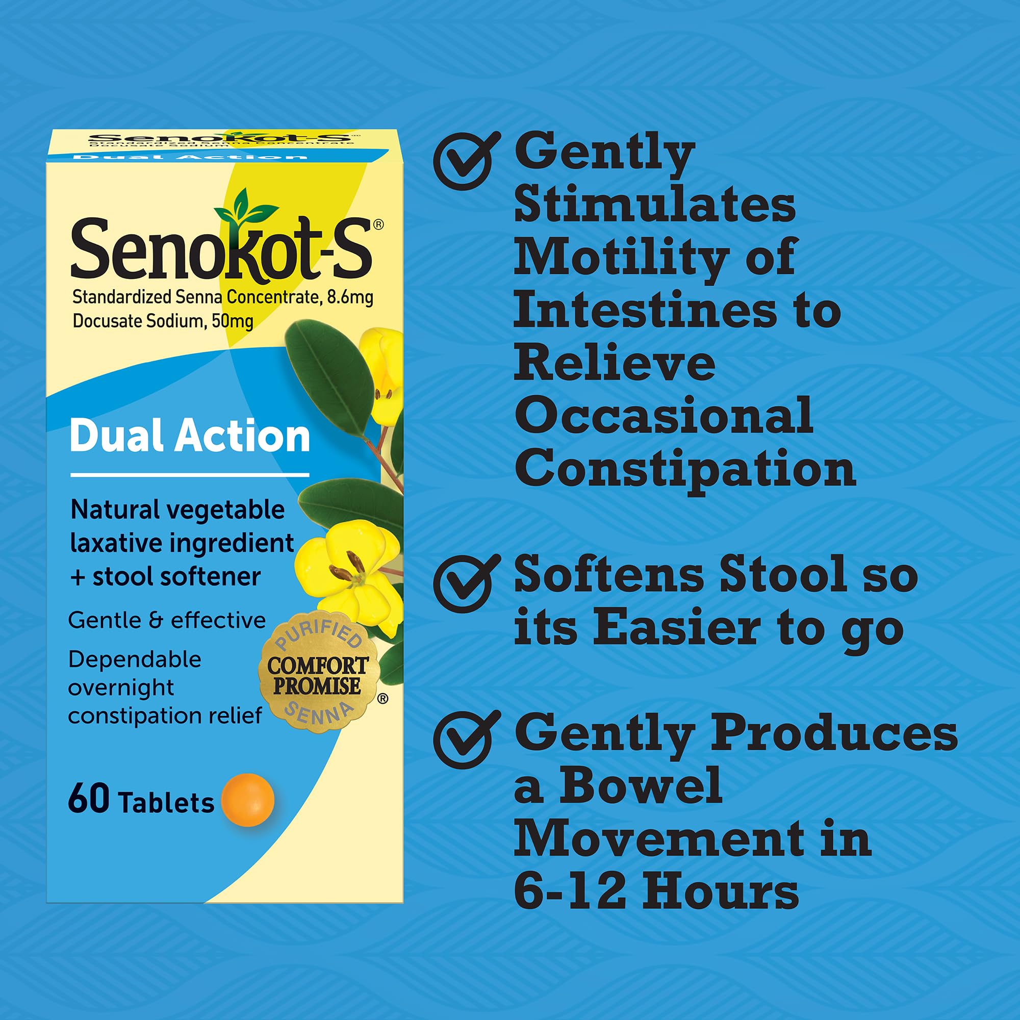 Sennosides 8.6 mg listed on Senokot-S packaging