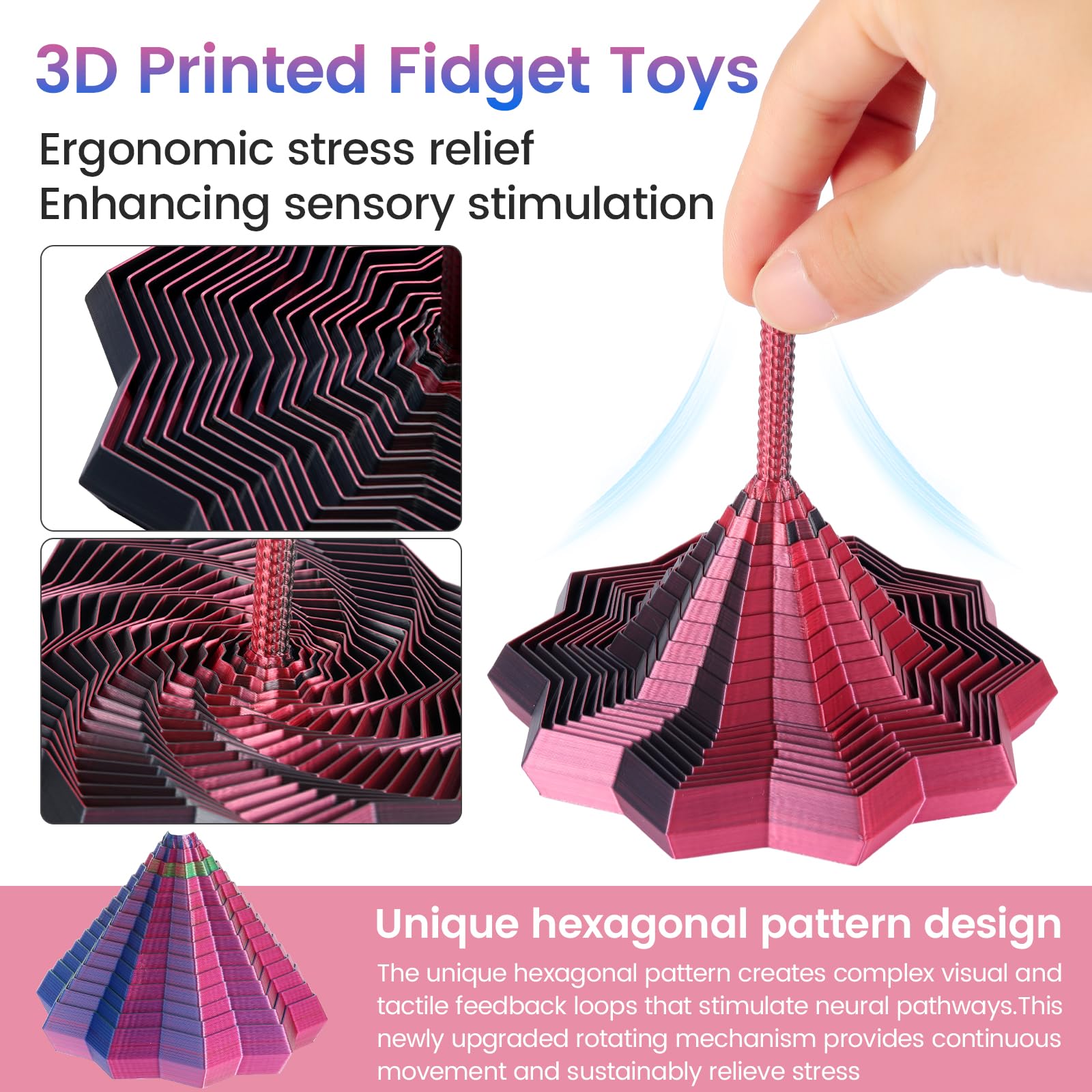 Sensory desk toy showing dual motion spin and collapse feature