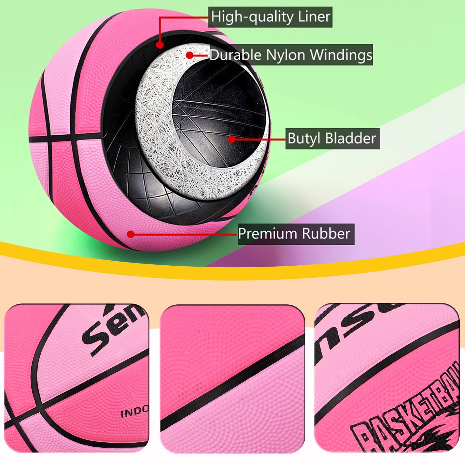 Senston outdoor basketball pink size 5 with pump