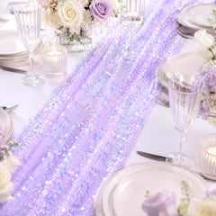 Sequin table runner 24x118 inches with 5mm sequins on purple base