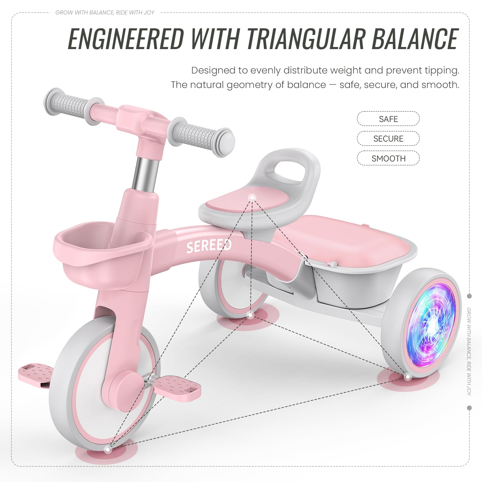 SEREED adjustable 3-position seat and 2-position handlebar