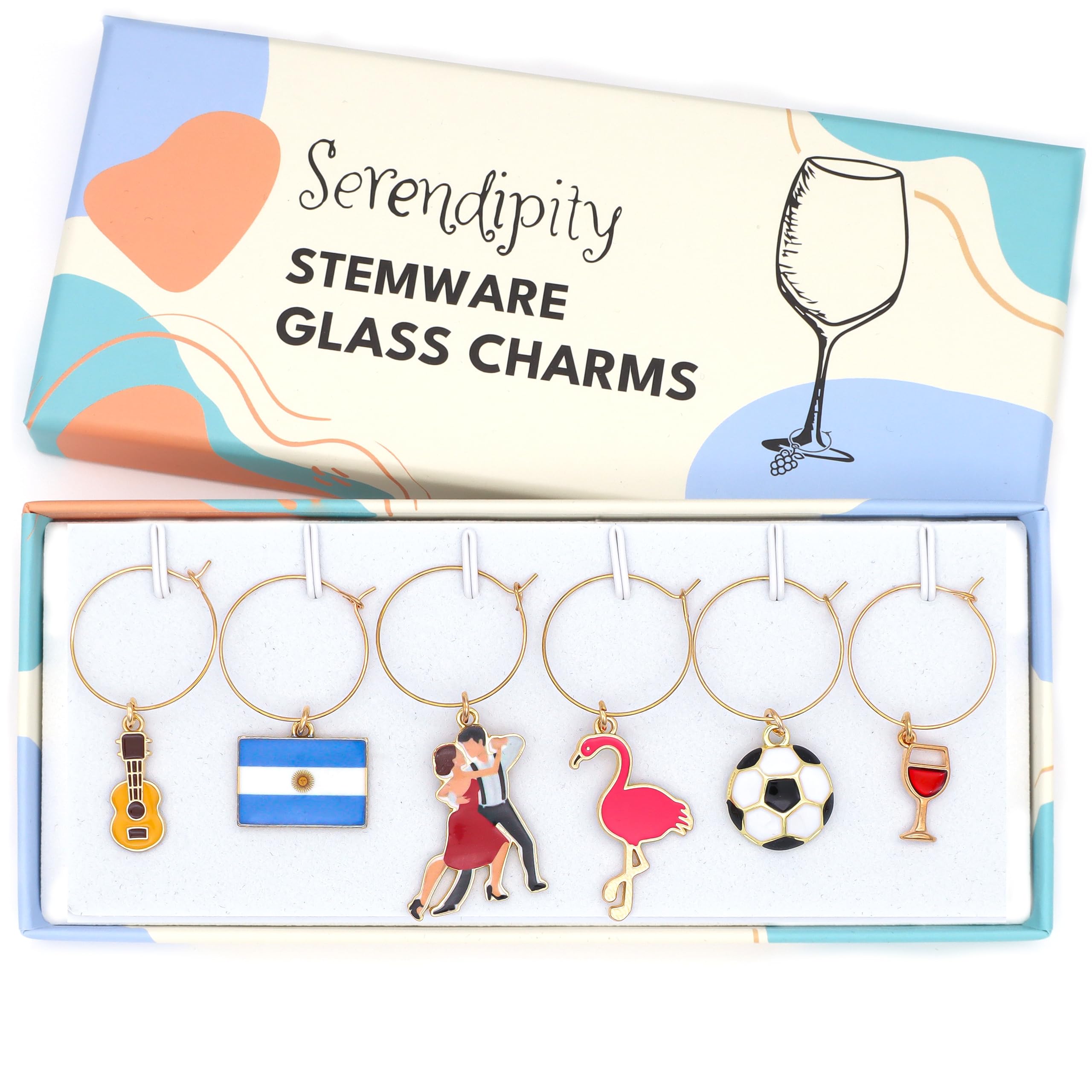 Serendipity Argentina Wine Charms set of six enameled gold charms