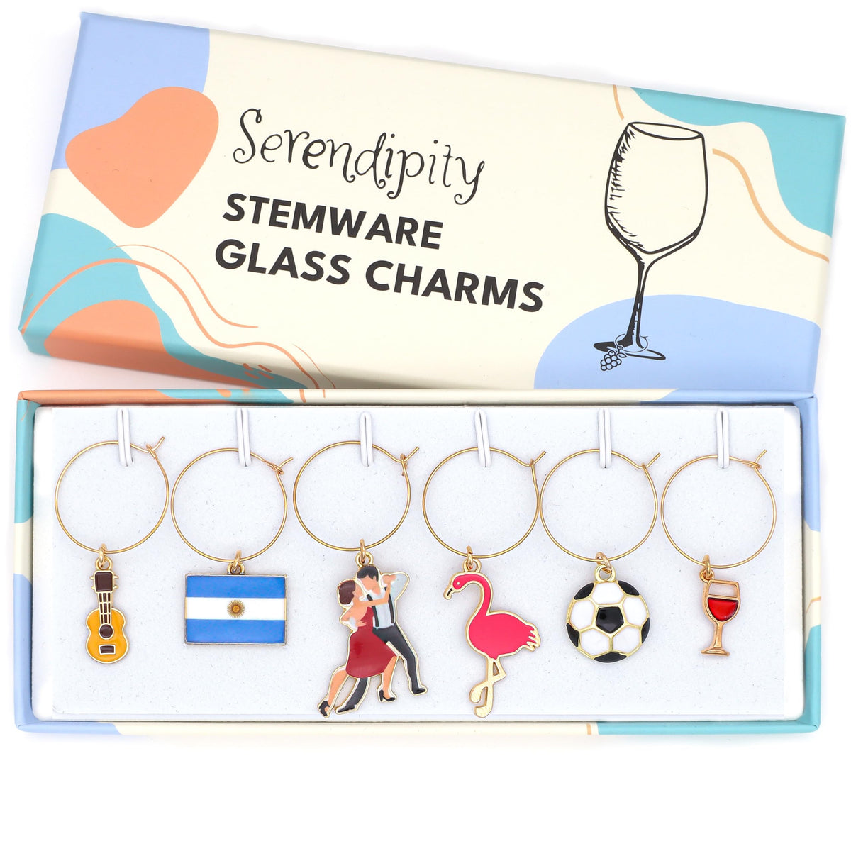 Serendipity Argentina Wine Charms set of six enameled gold charms