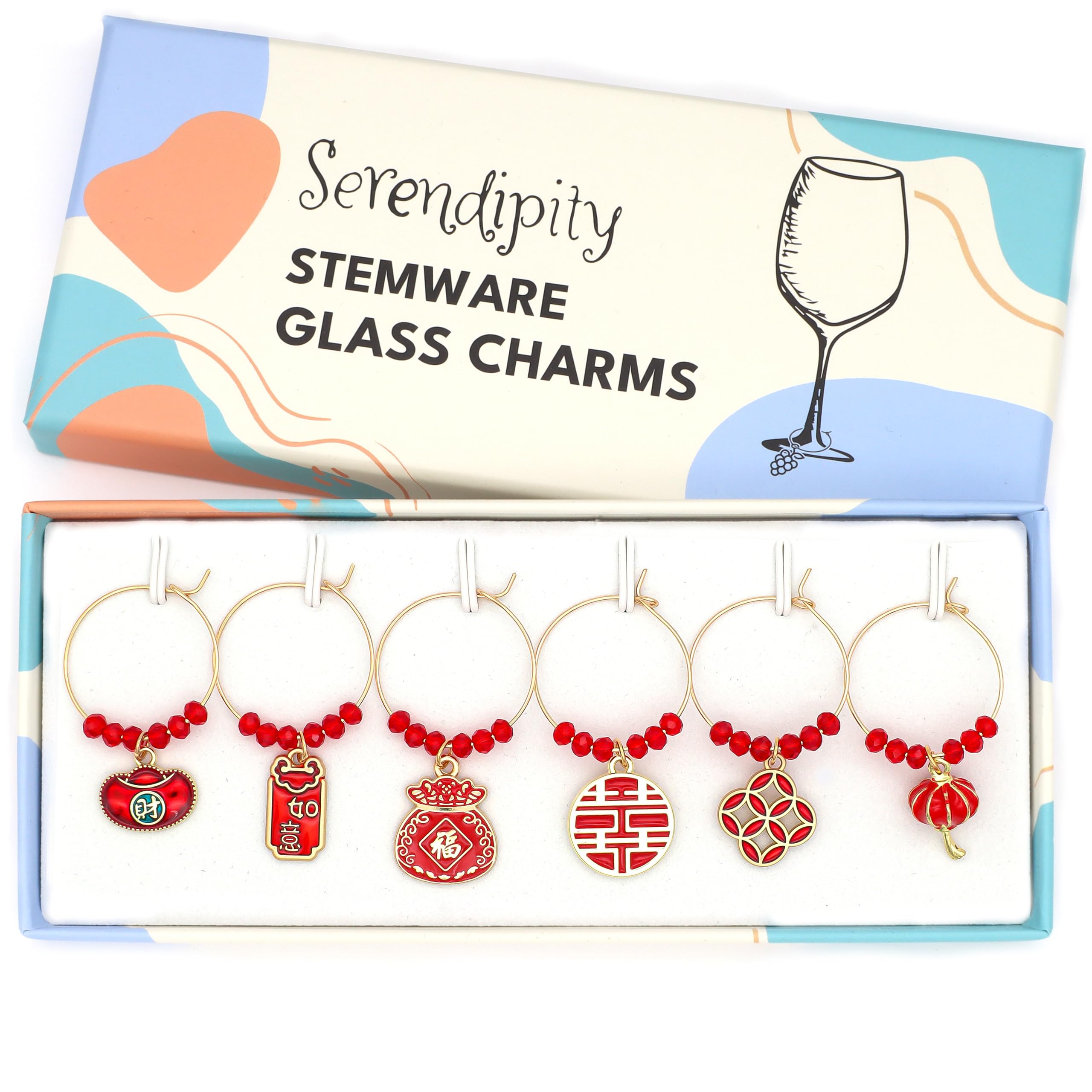 Six-symbol set for Serendipity Chinese New Year Wine Charms