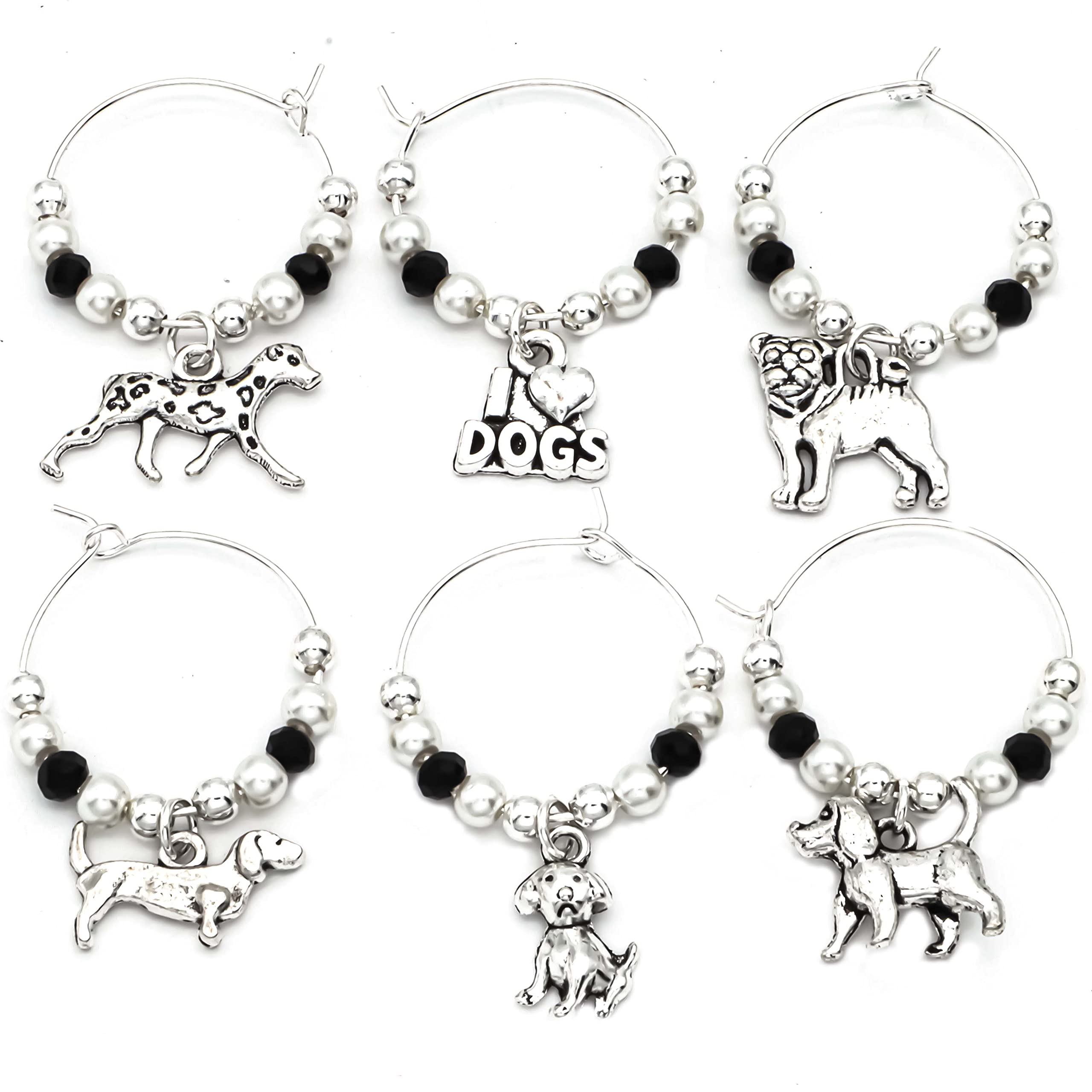 Serendipity Presents dog themed wine glass charms set of 6 in silver finish