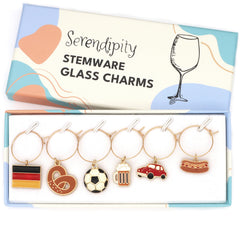 Serendipity Germany Wine Glass Charms set of 6 with Germany themed enamel charms