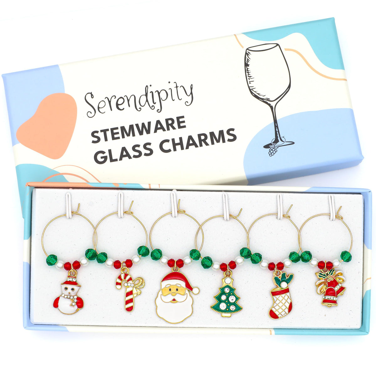 Serendipity gold wine glass charms gift box set of 6