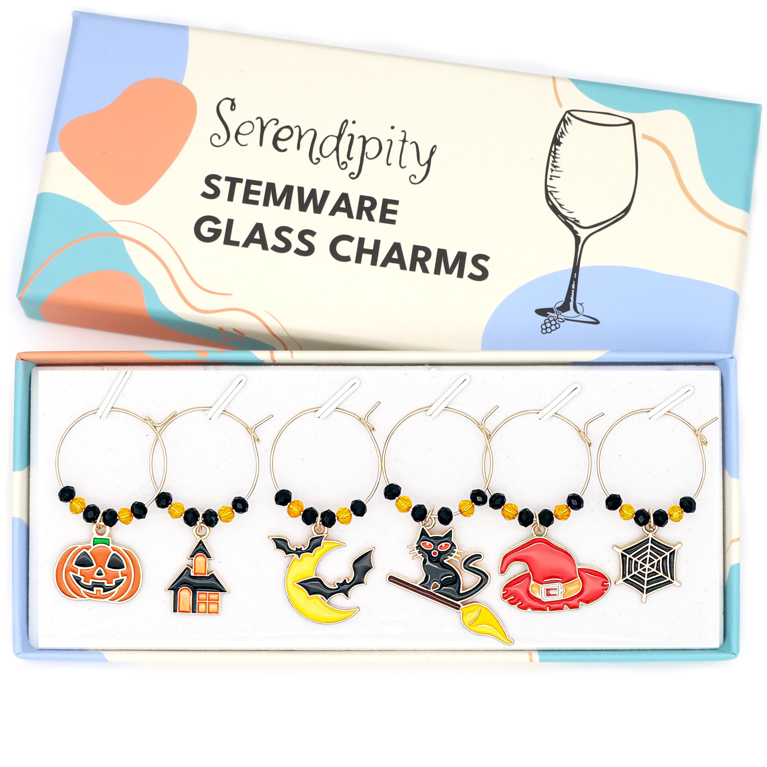 Serendipity Halloween Wine Glass Charms set of 6 with pearl details