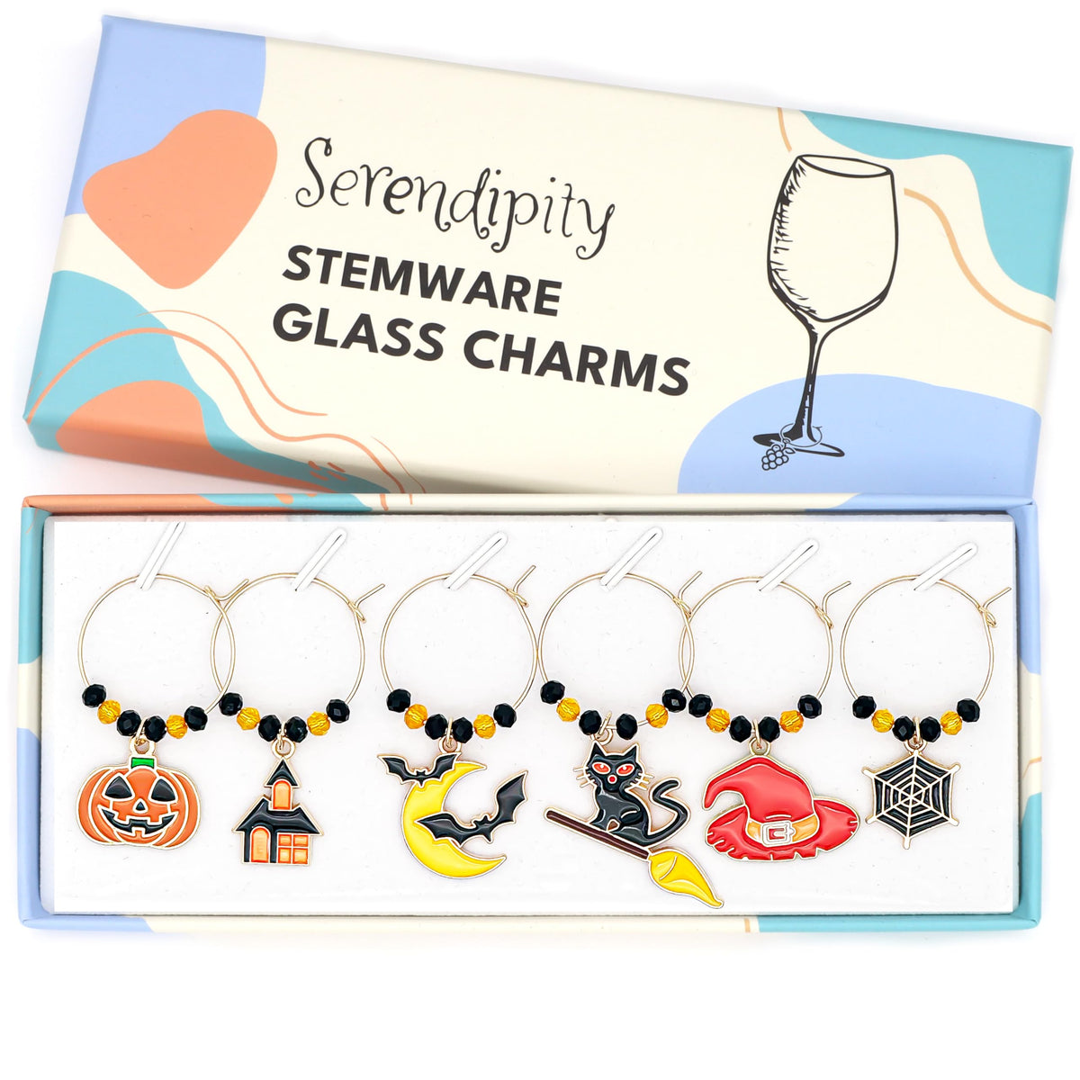 Serendipity Halloween Wine Glass Charms set of 6 with pearl details
