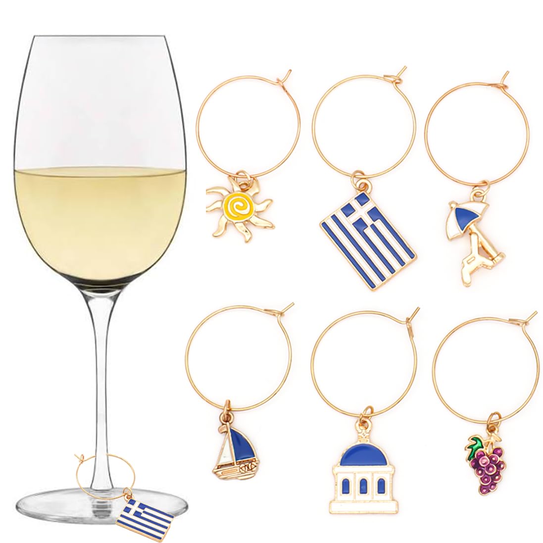 Six charms set for Serendipity Greek wine glass charms