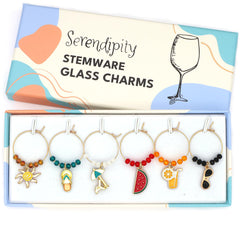 Serendipity Summer Wine Glass Charms set of 6 enamel charms for stemware