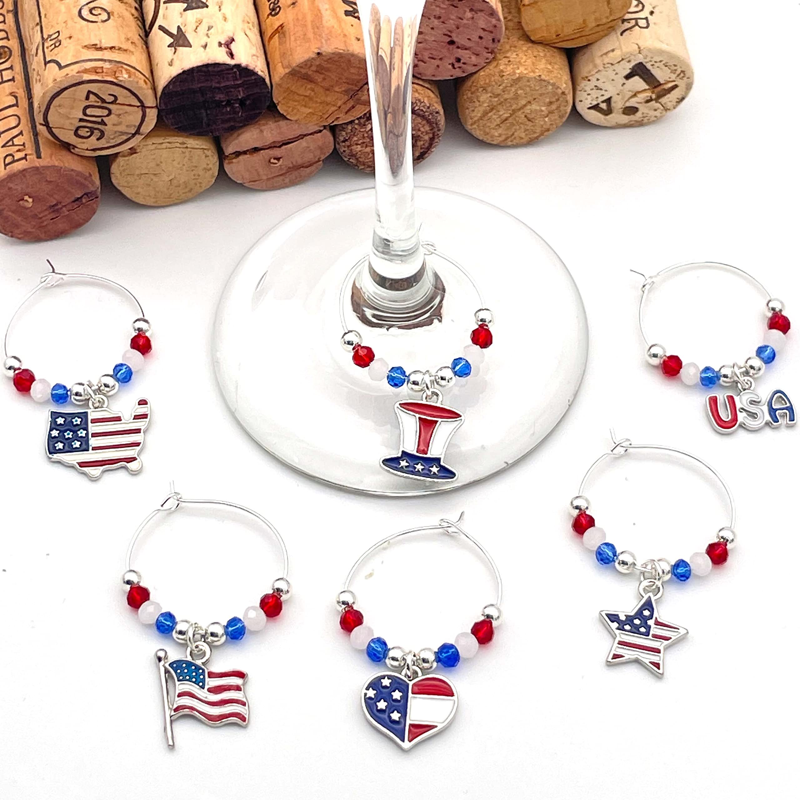 Uncle Sam Hat with Flag Colors enamel wine charm