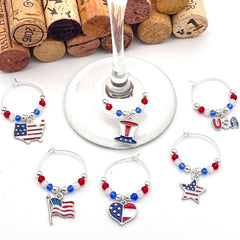 Uncle Sam Hat with Flag Colors enamel wine charm