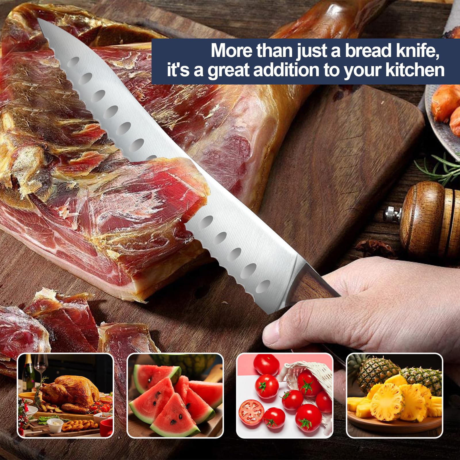 Serrated knife ideal for slicing bagels and cake at home