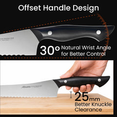 Serrated sourdough knife with offset handle