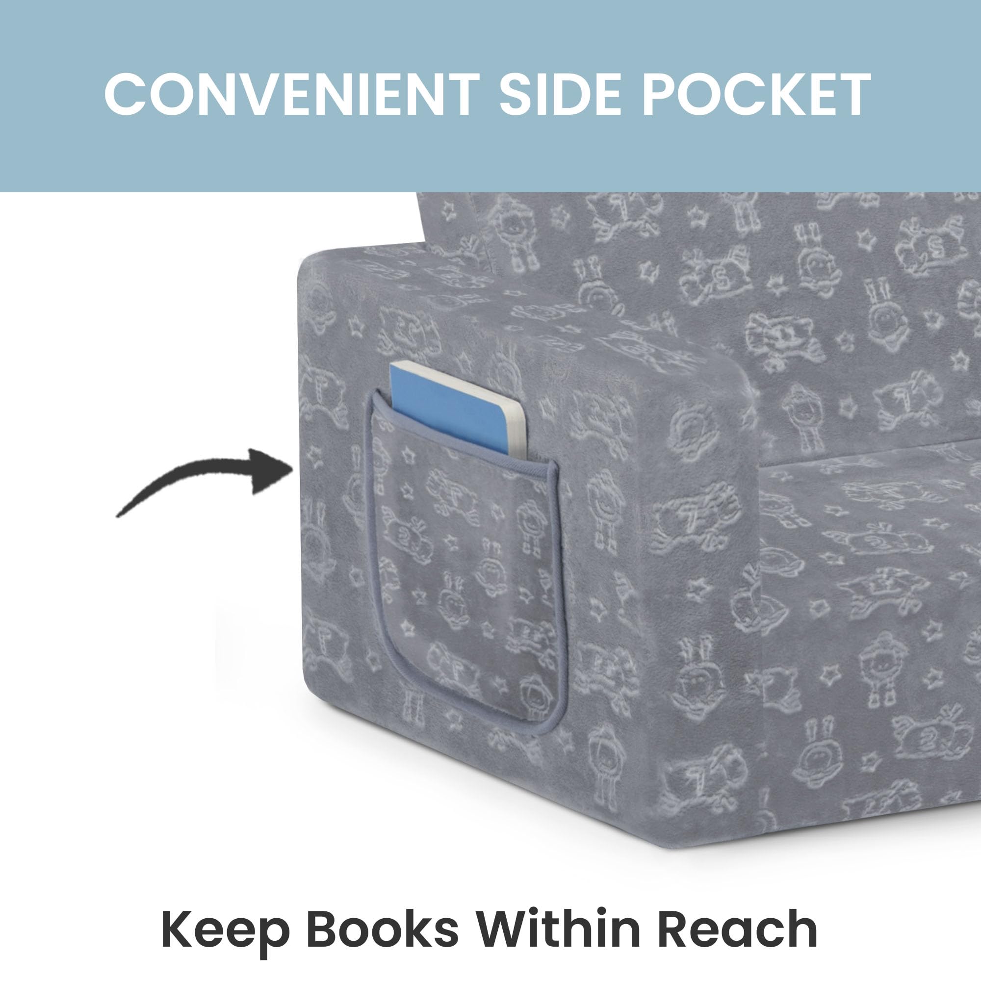 Non-slip bottom on grey kid sofa