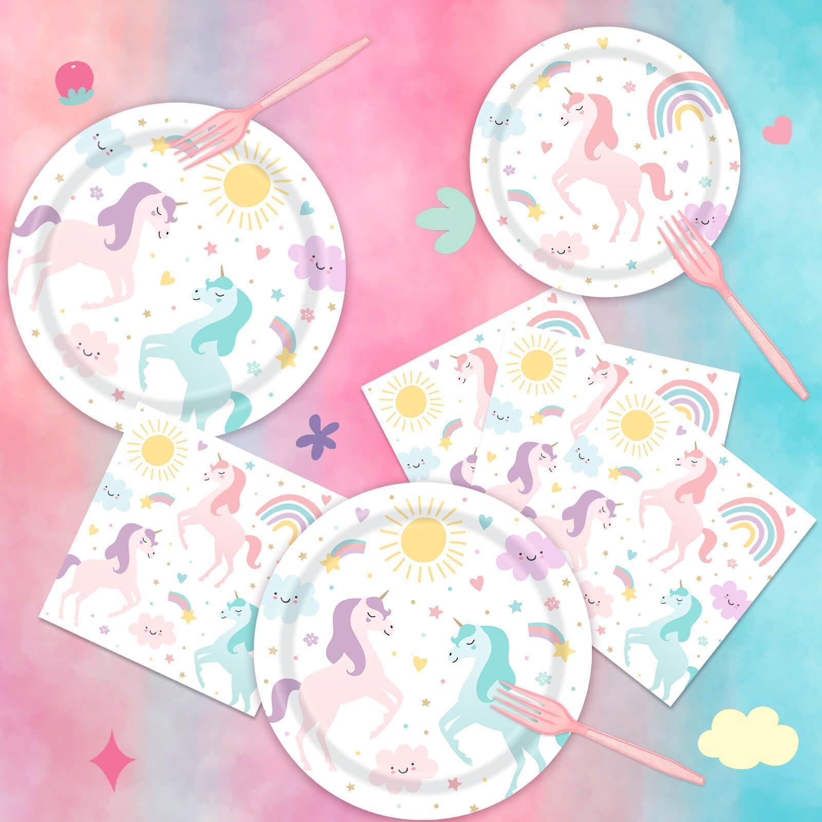 Unicorn birthday party kit packaging and color scheme