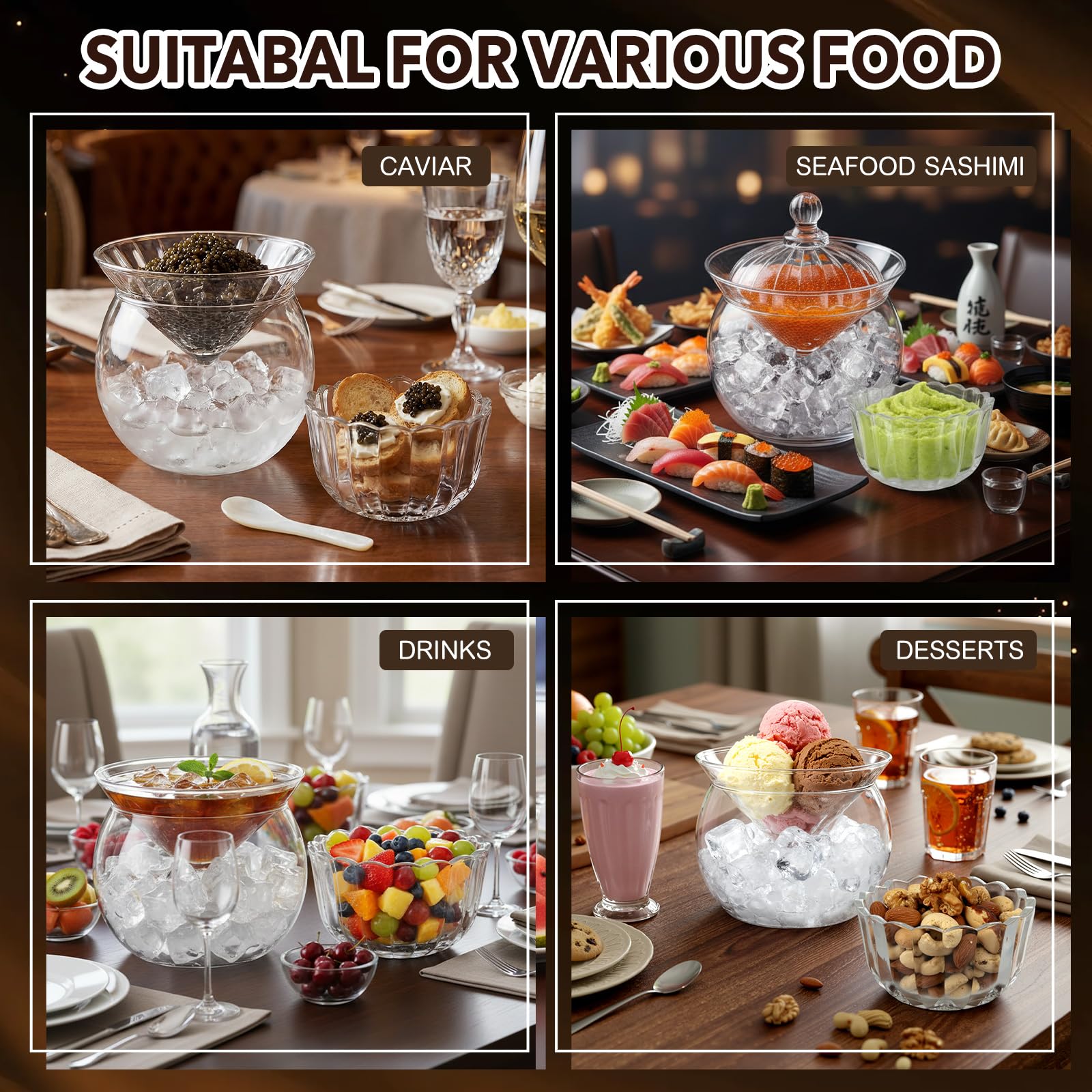 Dishware with transparent glass dipping dishes