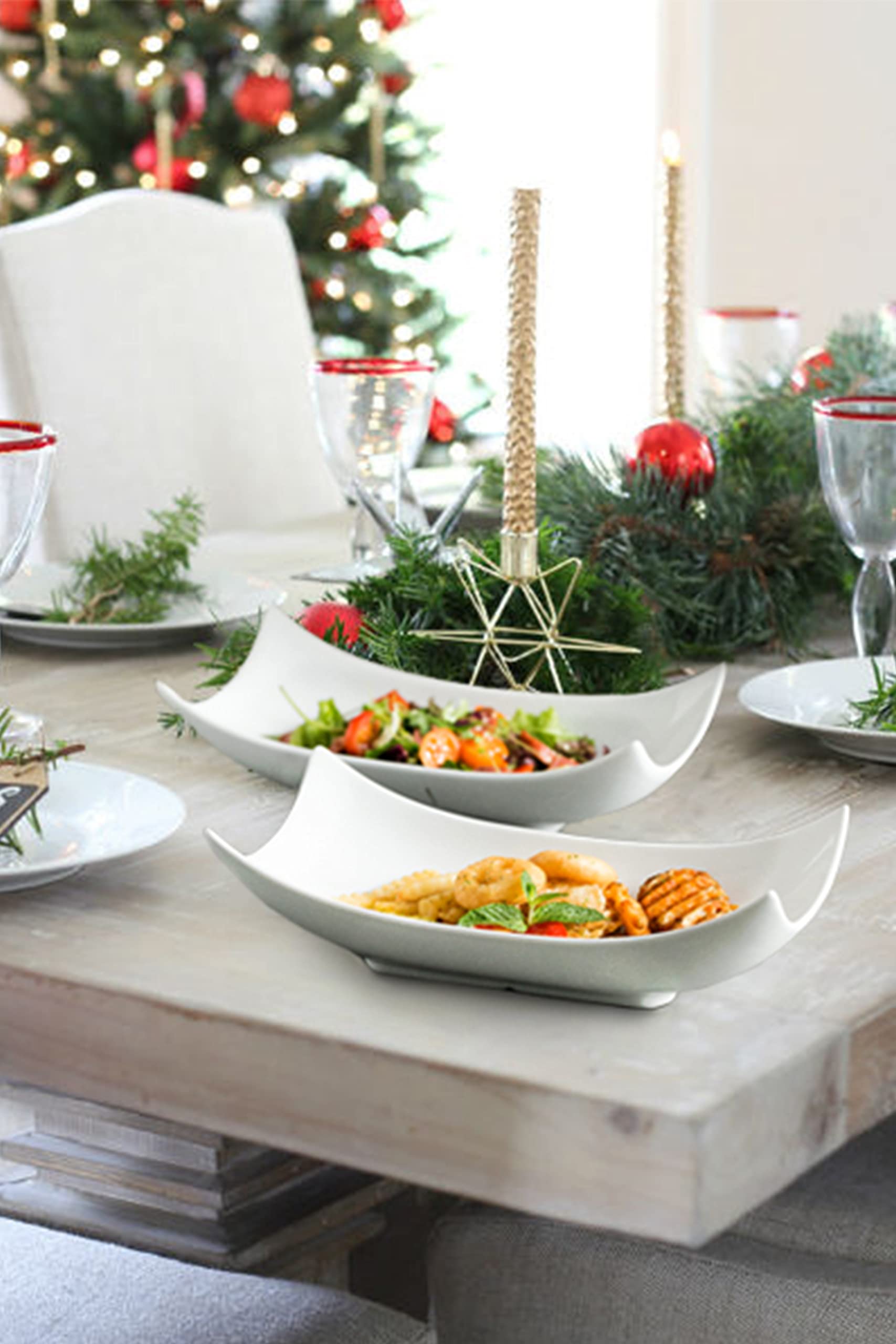 Curved deep serving platters for table centerpieces