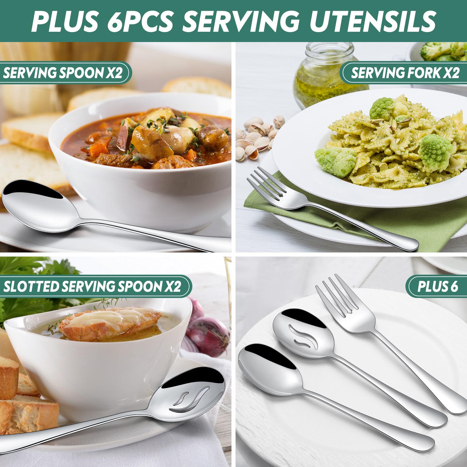 serving utensils included within 66 piece set