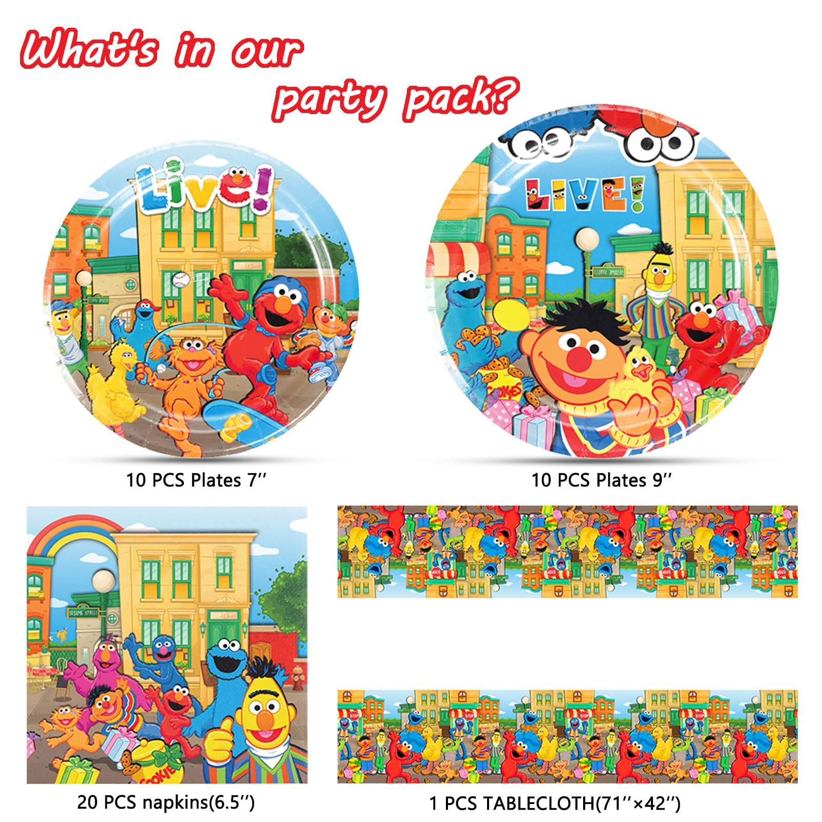 Sesame Friends Street dinnerware and tablecover kit for kids party decorations