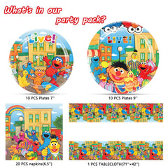 Sesame Friends Street dinnerware and tablecover kit for kids party decorations